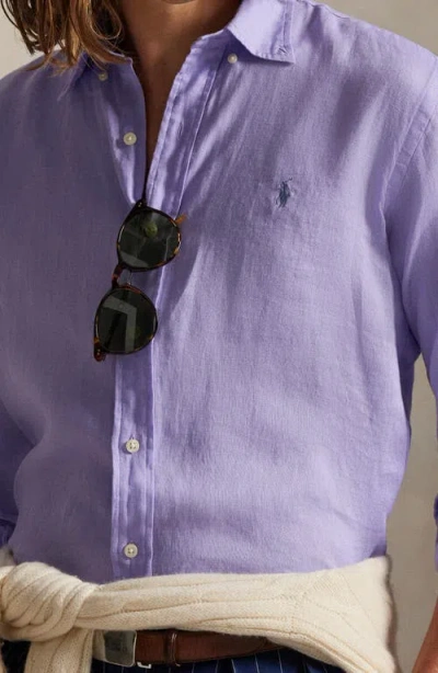 Polo Ralph Lauren Solid White Linen Button-down Shirt In Purple