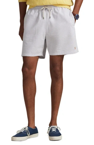 Polo Ralph Lauren Traveler Seersucker Swim Trunks In Gray
