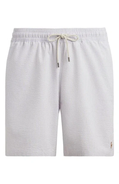 Polo Ralph Lauren Traveler Seersucker Swim Trunks In Gray
