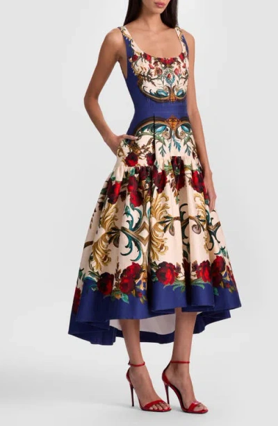 Alice And Olivia Gilded Rose Diana Structured Midi Dress In Multi