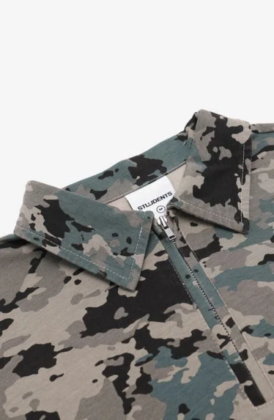 Students Gunnison Camo Long Sleeve Cotton Zip Polo In Green