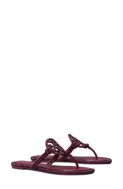 Tory Burch Miller Knotted Crystal Flip Flop In Burgundy