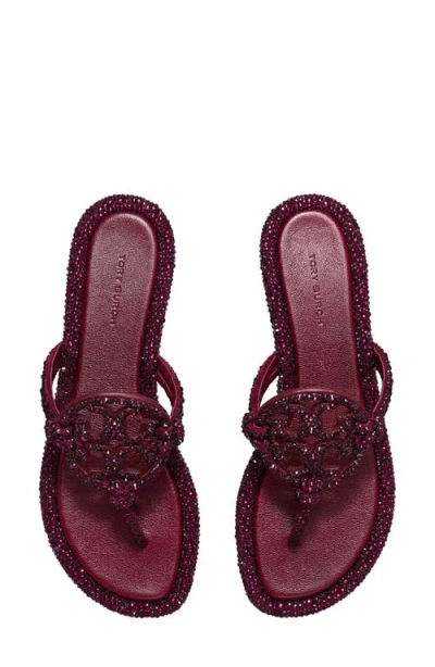 Tory Burch Miller Knotted Crystal Flip Flop In Burgundy