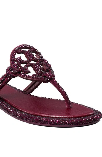 Tory Burch Miller Knotted Crystal Flip Flop In Burgundy
