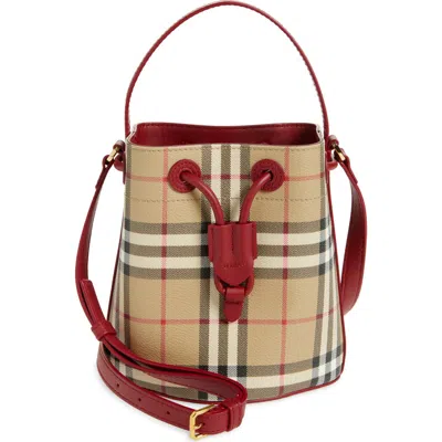 Burberry Mini Check Bucket Bag In Red