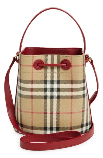 Burberry Mini Check Bucket Bag In Red