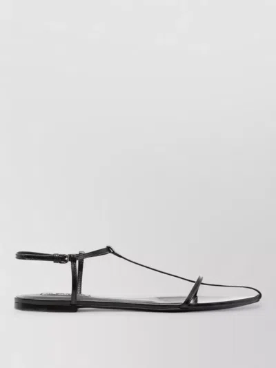 Jil Sander Leather Sandals Flat Sole Pointed Toe In Black