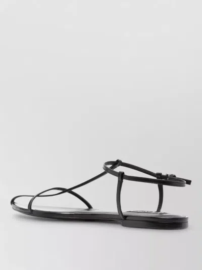 Jil Sander Leather Sandals Flat Sole Pointed Toe In Black