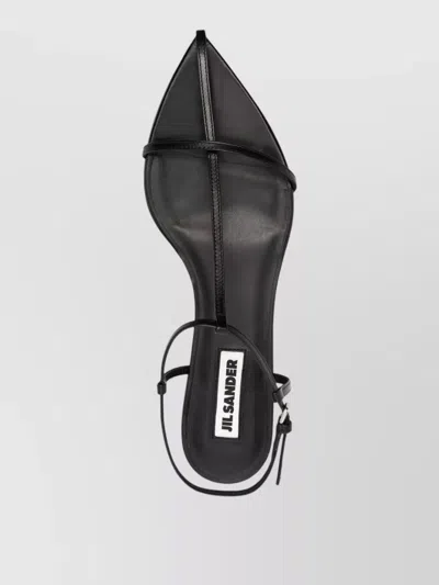 Jil Sander Leather Sandals Flat Sole Pointed Toe In Black