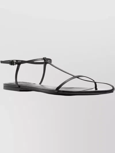 Jil Sander Leather Sandals Flat Sole Pointed Toe In Black