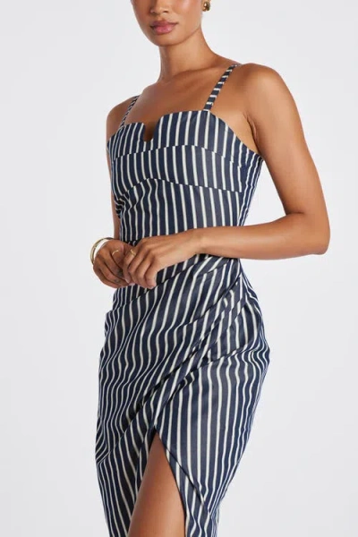 Bishop + Young Seville Stripe Corset Dress In Grey In Blue