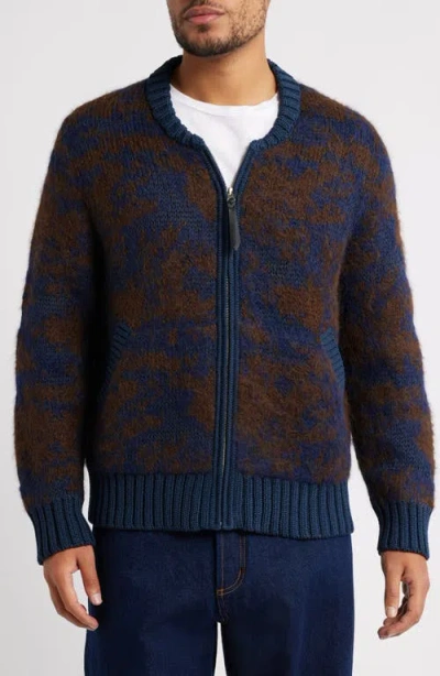 Corridor Jacquard Zip Sweater In Blue