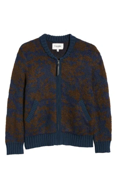 Corridor Jacquard Zip Sweater In Blue