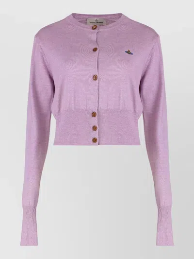 Vivienne Westwood Bea Cropped Knit Cardigan Crew Neck In Purple
