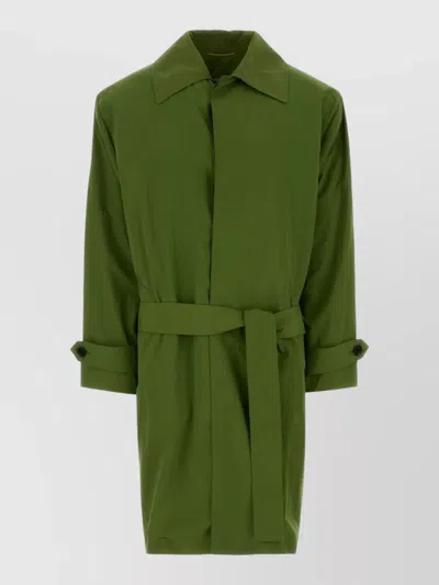 Saint Laurent Nylon Trench Coat Belted Waist Buttons In Green
