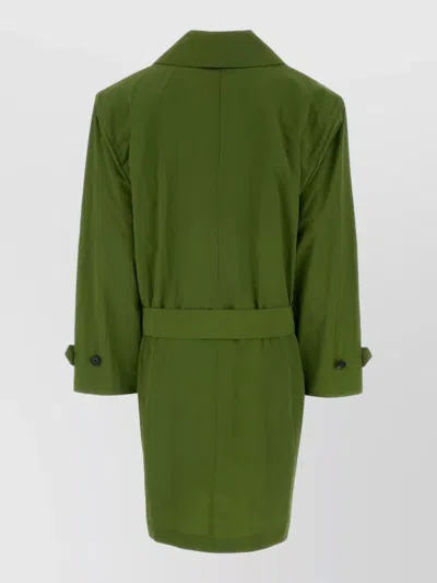Saint Laurent Nylon Trench Coat Belted Waist Buttons In Green