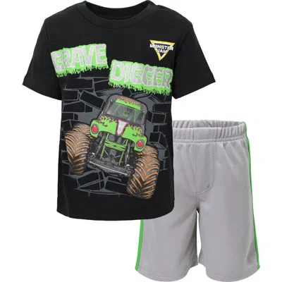 Monster Jam T-shirt & Mesh Shorts Set In Black