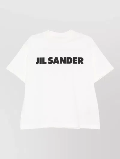 Jil Sander Women White Crewneck T-shirt With Logo Lettering On The Front In Cotton Woman In Gray