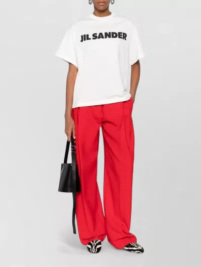 Jil Sander Women White Crewneck T-shirt With Logo Lettering On The Front In Cotton Woman In Gray
