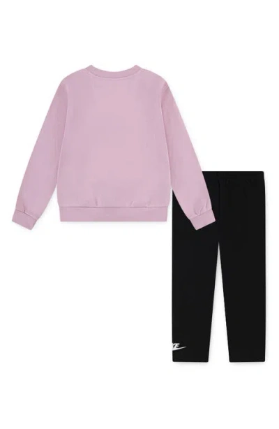 Nike Little Girls 2-piece Ruffle Crewneck Sweatshirt And Flared Legging Set In Black