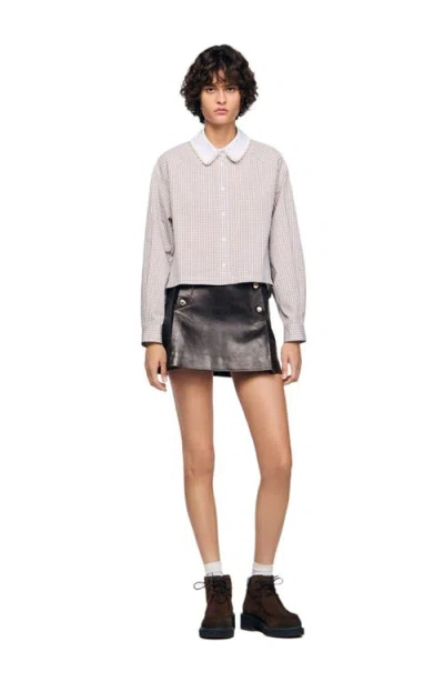 Sandro Plaid And Pearl Collar Shirt In White