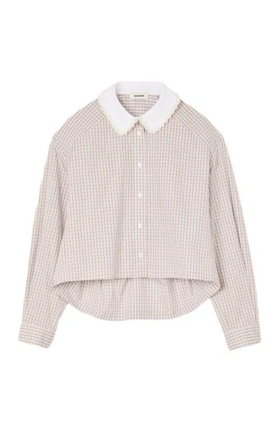 Sandro Plaid And Pearl Collar Shirt In White