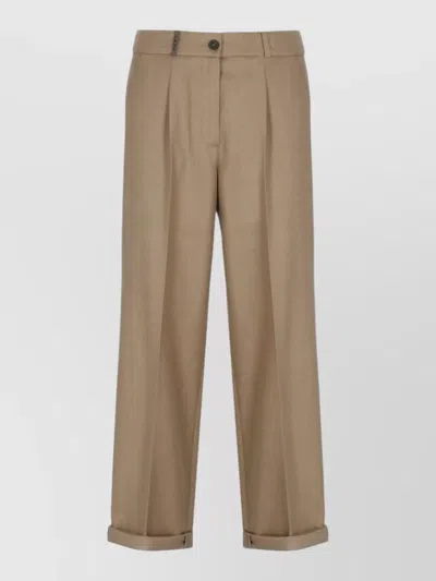 Peserico Wool Trousers Pleated Front Cuffed Hem In Neutral