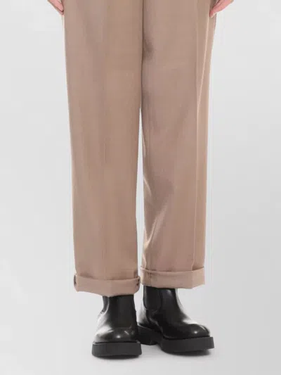 Peserico Wool Trousers Pleated Front Cuffed Hem In Neutral