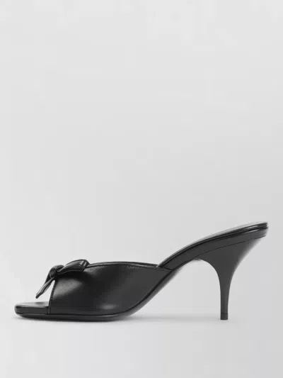 Miu Miu Lamb Leather Slippers Bow Open Toe Stiletto In Black