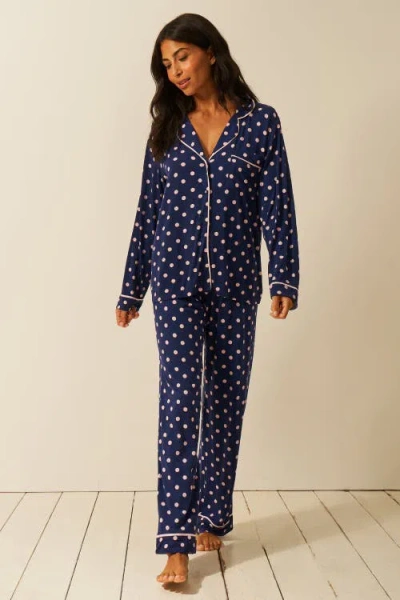 Stripe & Stare Long Pyjama Set In Blue