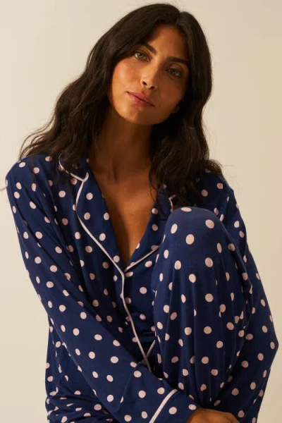 Stripe & Stare Long Pyjama Set In Blue