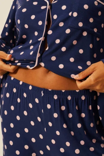 Stripe & Stare Long Pyjama Set In Blue