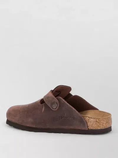 Birkenstock Suede Leather Round Toe Open Back Sandals In Brown