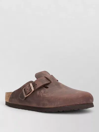 Birkenstock Suede Leather Round Toe Open Back Sandals In Brown