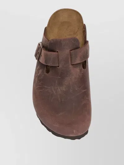 Birkenstock Suede Leather Round Toe Open Back Sandals In Brown