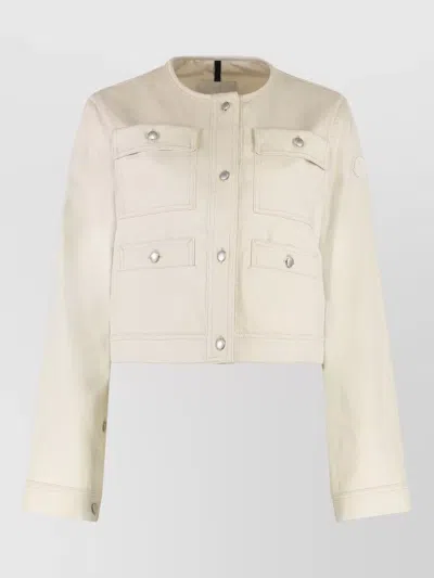 Moncler Chatel Cotton Linen Blend Round Neck Jacket In Neutral
