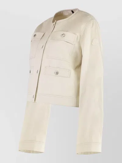 Moncler Chatel Cotton Linen Blend Round Neck Jacket In Neutral