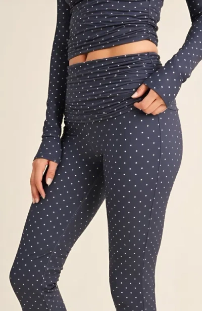 Modenaire Polka Dot Print High Waist Full-length Leggings With Wide Waistband In Blue