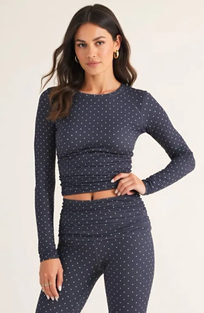 Modenaire Polka Dot Print High Waist Full-length Leggings With Wide Waistband In Blue