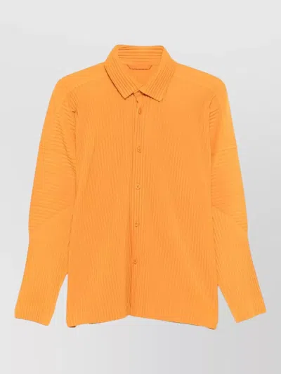 Issey Miyake Long Sleeve Ribbed Shirt Side Slits In Orange