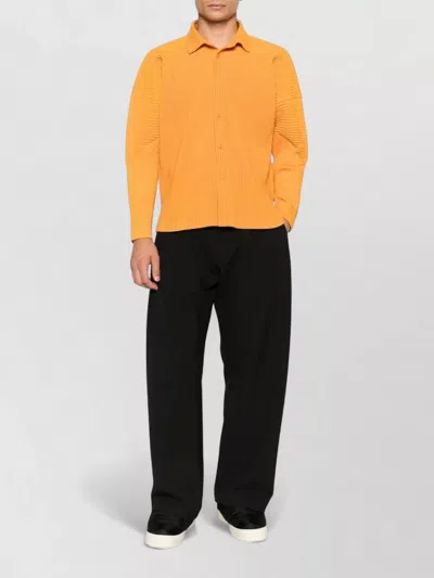 Issey Miyake Long Sleeve Ribbed Shirt Side Slits In Orange