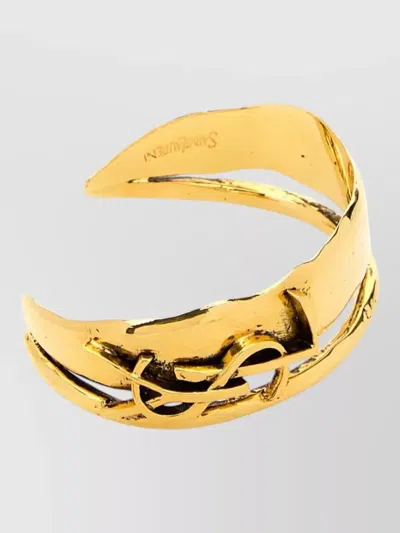 Saint Laurent Cassandre Metal Bracelet Open Cuff Design In Gold