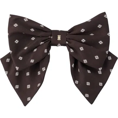 Sandro Printed Satin Bow Barrette In Brown