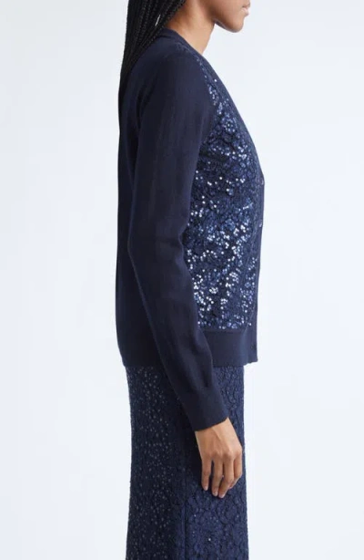 Michael Kors Collection Sequin Embellished Floral Lace & Cashmere Cardigan In Blue