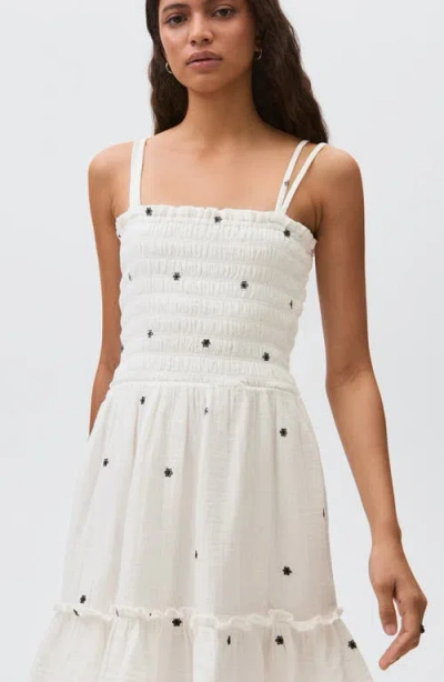 Mango Teen Embroidered Cotton Fit & Flare Dress In White