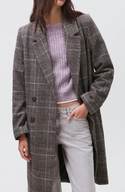 Mango Teen Check Longline Tweed Coat In Gray