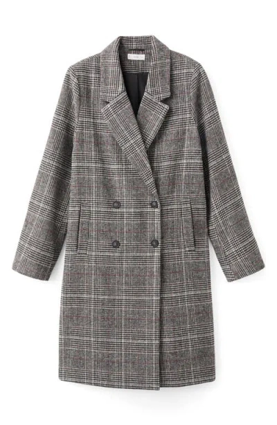 Mango Teen Check Longline Tweed Coat In Gray