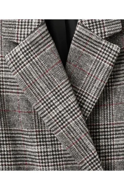 Mango Teen Check Longline Tweed Coat In Gray