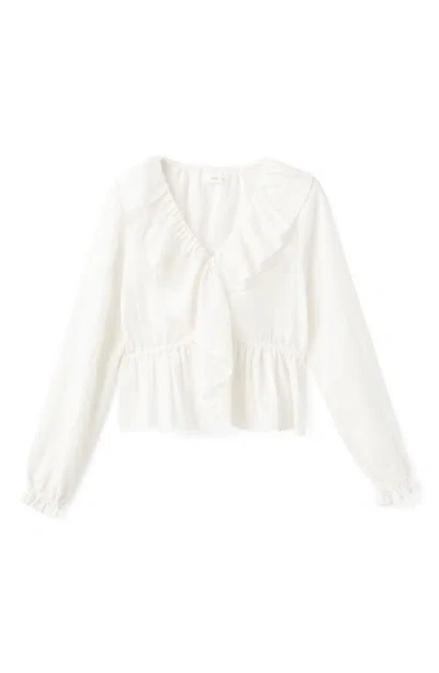 Mango Teen Ruffled Faux Wrap Top In White