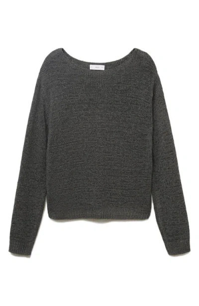 Mango Teen Openwork Boat Neck Sweater In Gray